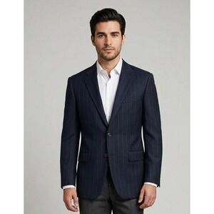 Tom James Executive Collection Mens Blue Pinstripe Wool Blazer 48R Sport Coat